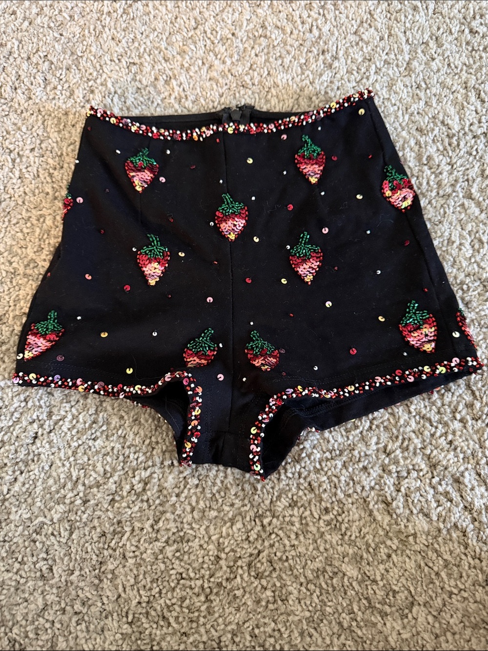 Her pony the label Embellished Black Strawberry Sequin Women’s Shorts